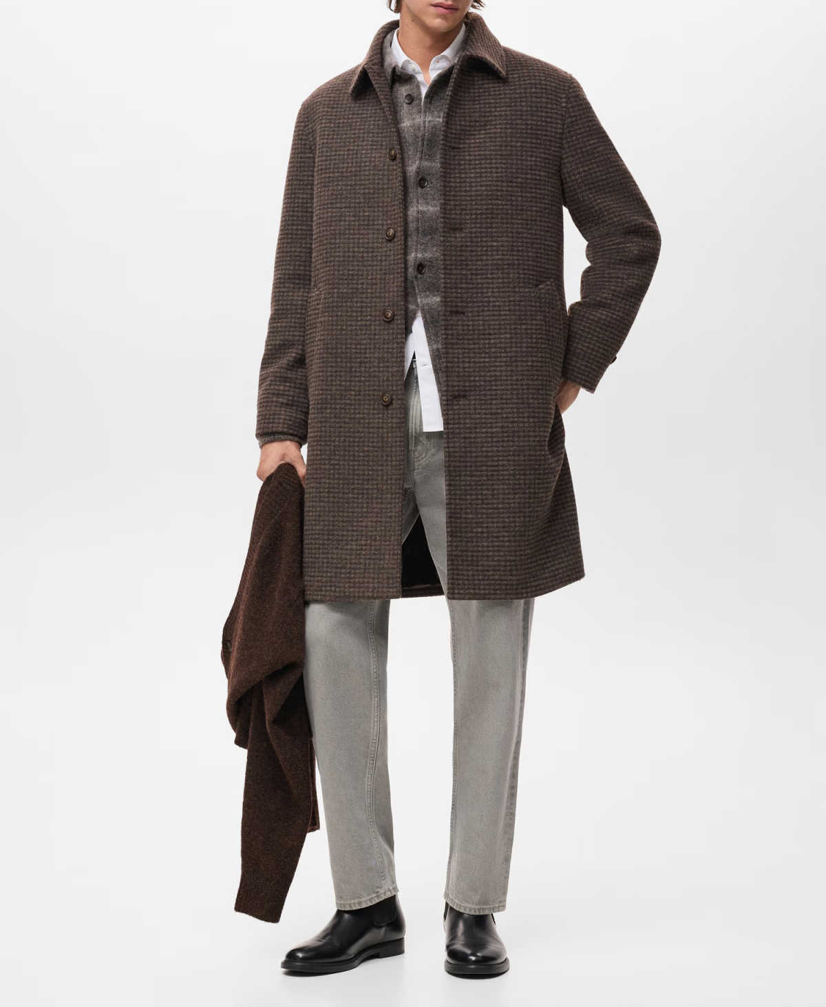 Casual Double-Sided Alpaca Wool Jacket Short Style Men's Fashion Woolen Coat Business Leisure Men's Checkered Patterned Coat