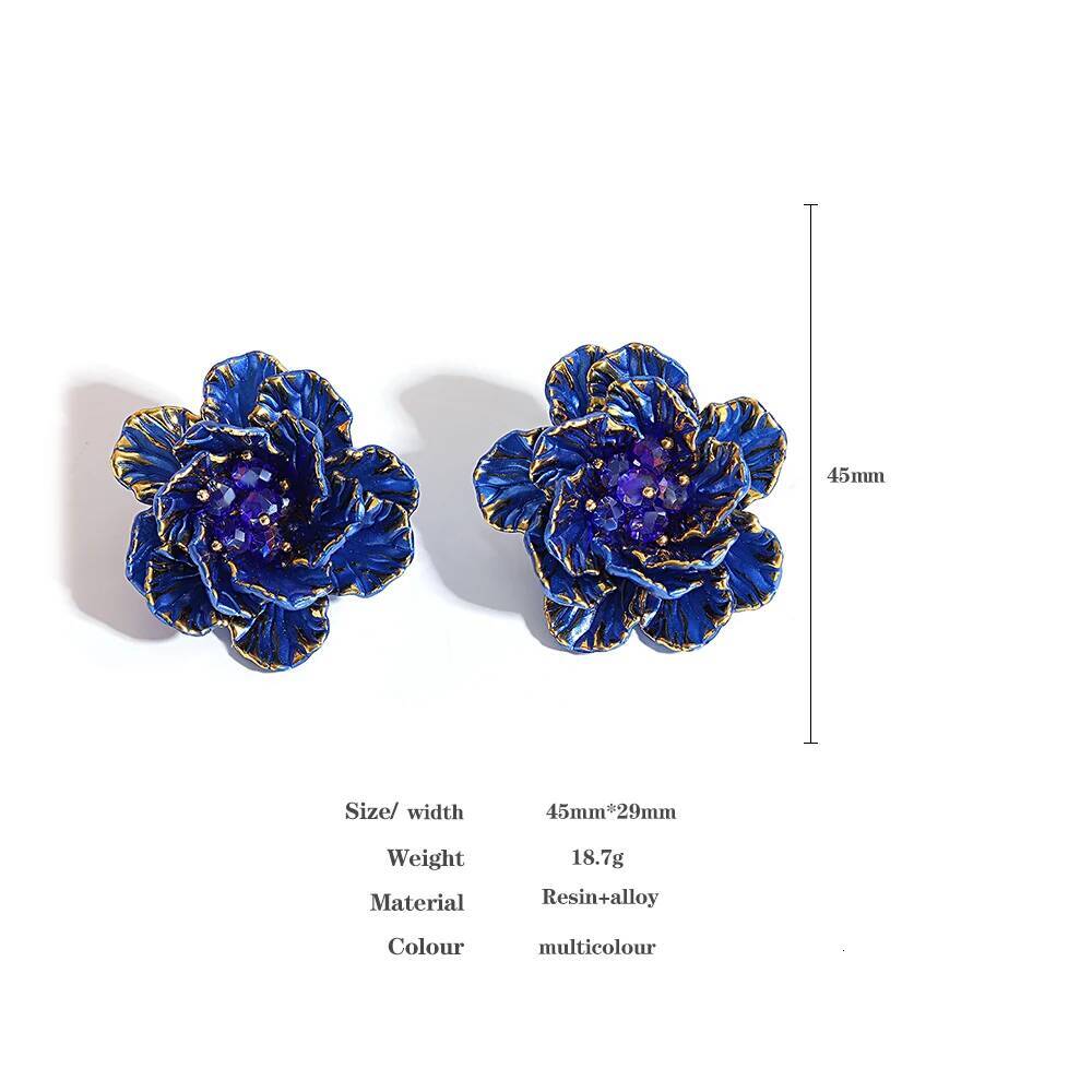AENSOA Trendy Multicolour Resin Petal Flower Stud for Women Gold Color Stroke Floral Large Earrings Statement Jewelry