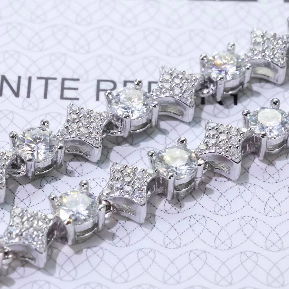 NUOYA 925 Sterling Silver 6mm Star Shape Tennis Chain Bracelet Womens Shiny VVS Moissanite Bracelet Fine Jewelry