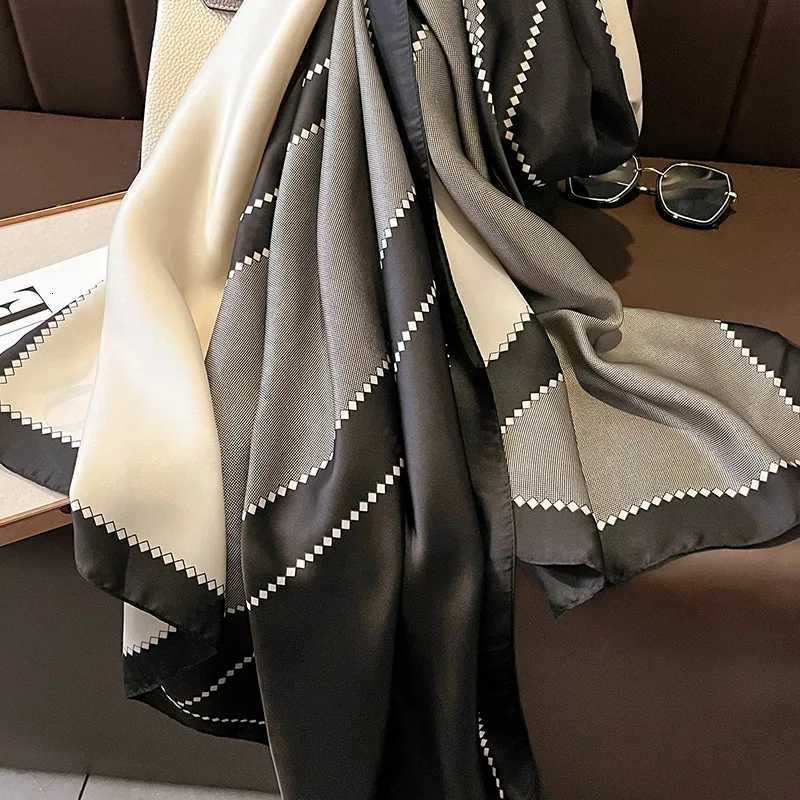 Fashion Printed Stripe Shawl Imitation Silk Satin Scarf Wen Lightweight Scarves Outdoor Sunscreen Muffr Hijab 18085cmW251027