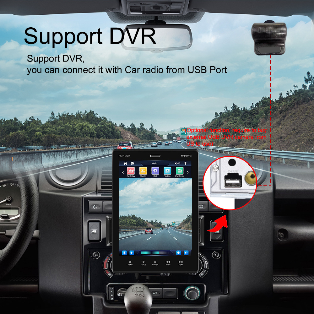 9.5 inch MP5 Vertical Screen Telescopic Car Stereo CarPlay Player Android Auto MP5 Player Mirror Link With Rearview Camera