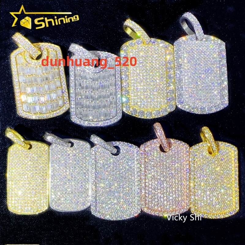 Hot Sell Iced Out Dog Tag Pendant 925 Silver Lab Diamond Jewelry Men Women Hip Hop GRA Certified Moissanite Necklace Pendant