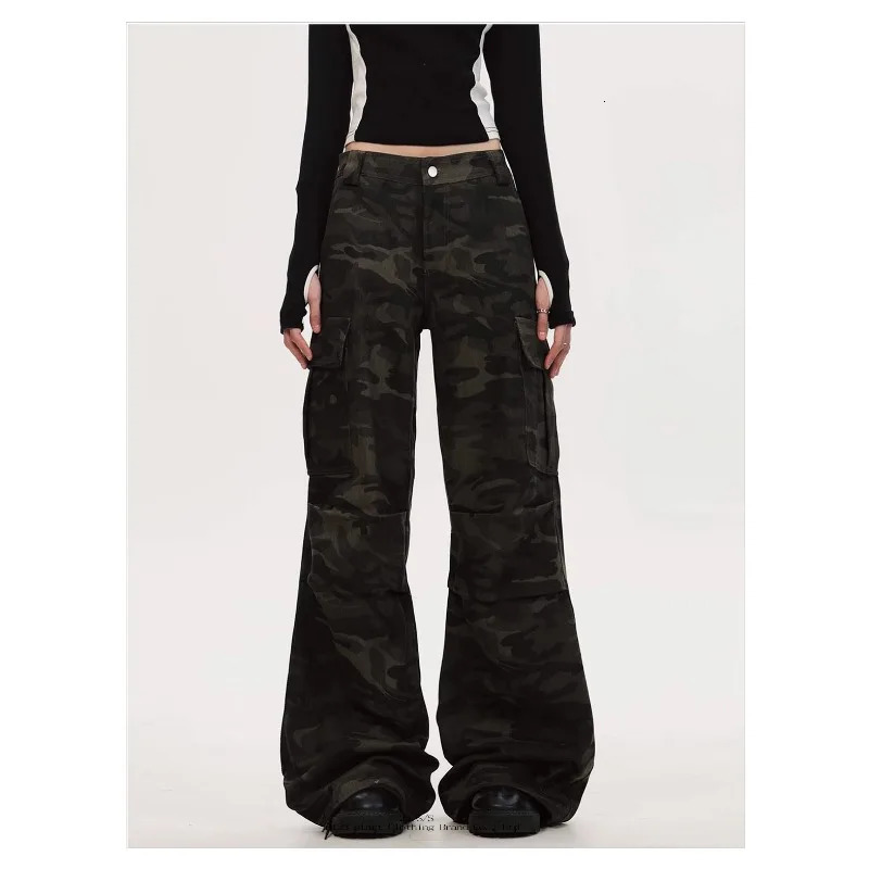 Casual Loose Jeans Wide Leg Cargo Multi Pocket Womens American Straight Trousers High Waist Winter Relaxed Fit Overalls 251027