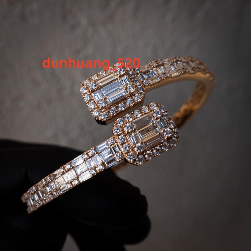 Luxury Hip Hop 925 Sterling Silver Rose Gold Plated Iced Out Split Vvs Moissanite Bracelet Diamond Baguette Bangle