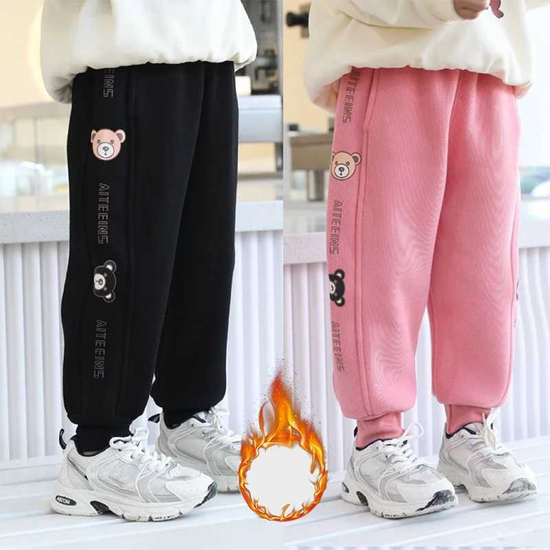 1pcs Boys Girls Winter Velvet Kids Pants Cute Little Bear Cartoon Mid Waist Warm Pantalones Baggy Thick Plush Children TrousersT251027