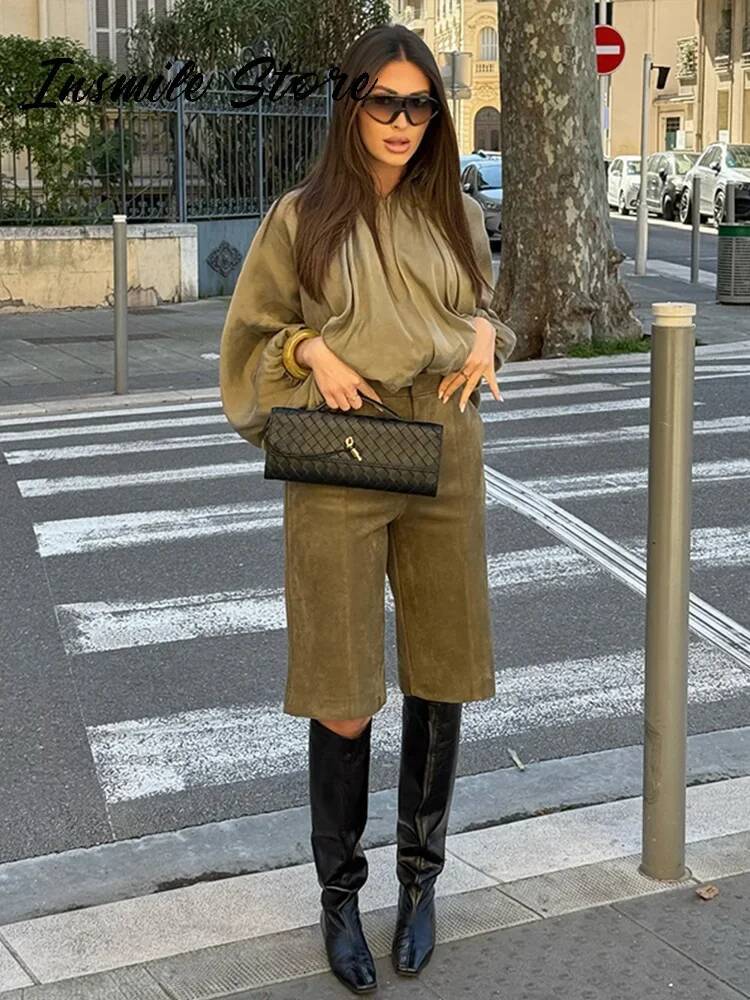 winter jacket women Puffed Bomber Women's Jackets Casual Pleated Turn-down Collar Lantern Sleeve Woman Spring Jacket 2025 Green Femme Outerwears