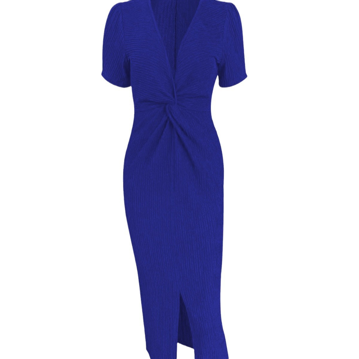 X1026Foreign trade cross-border new V-neck solid color hip-wrapped slit temperament elegant waist dress