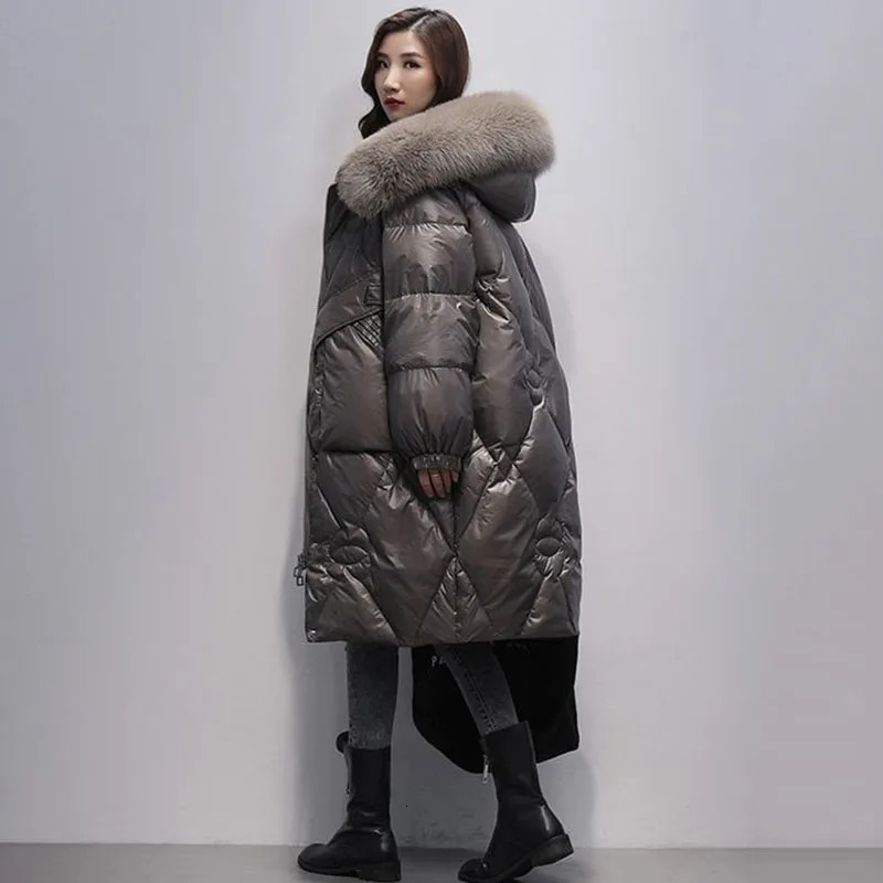 Oversized Womens Down Cotton Jacket Winter Warm Jackets Coat Long Hooded Fur Collar Parka Overcoat Female Cold Black 251027