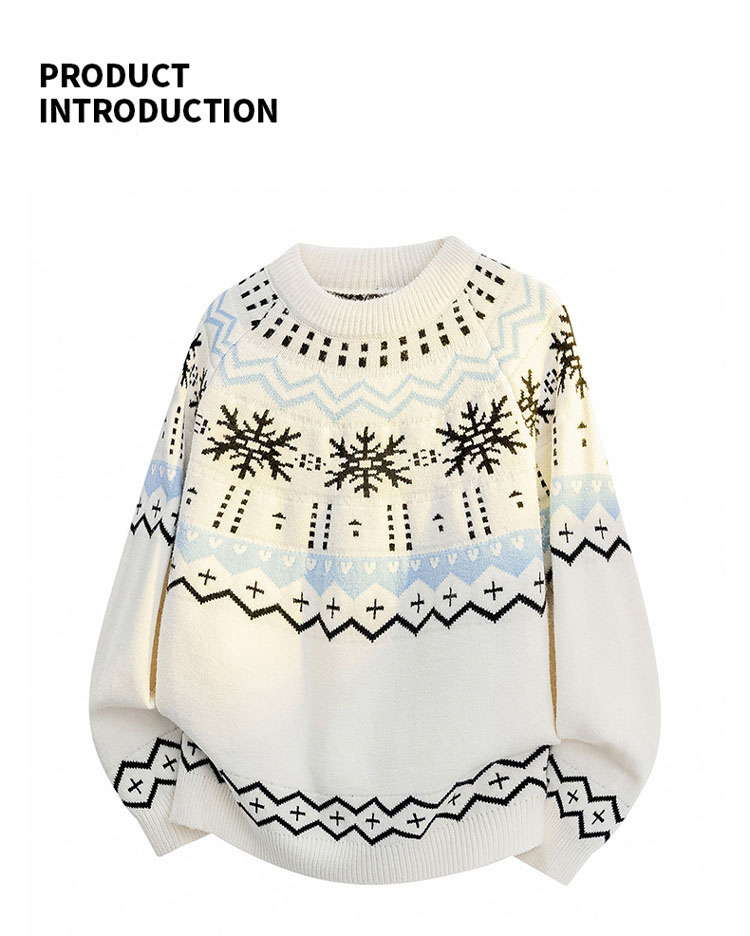 autumn winter men's knitted sweater trendy fashionable pullover for young men color blocking retro snow pattern round neck sweater man