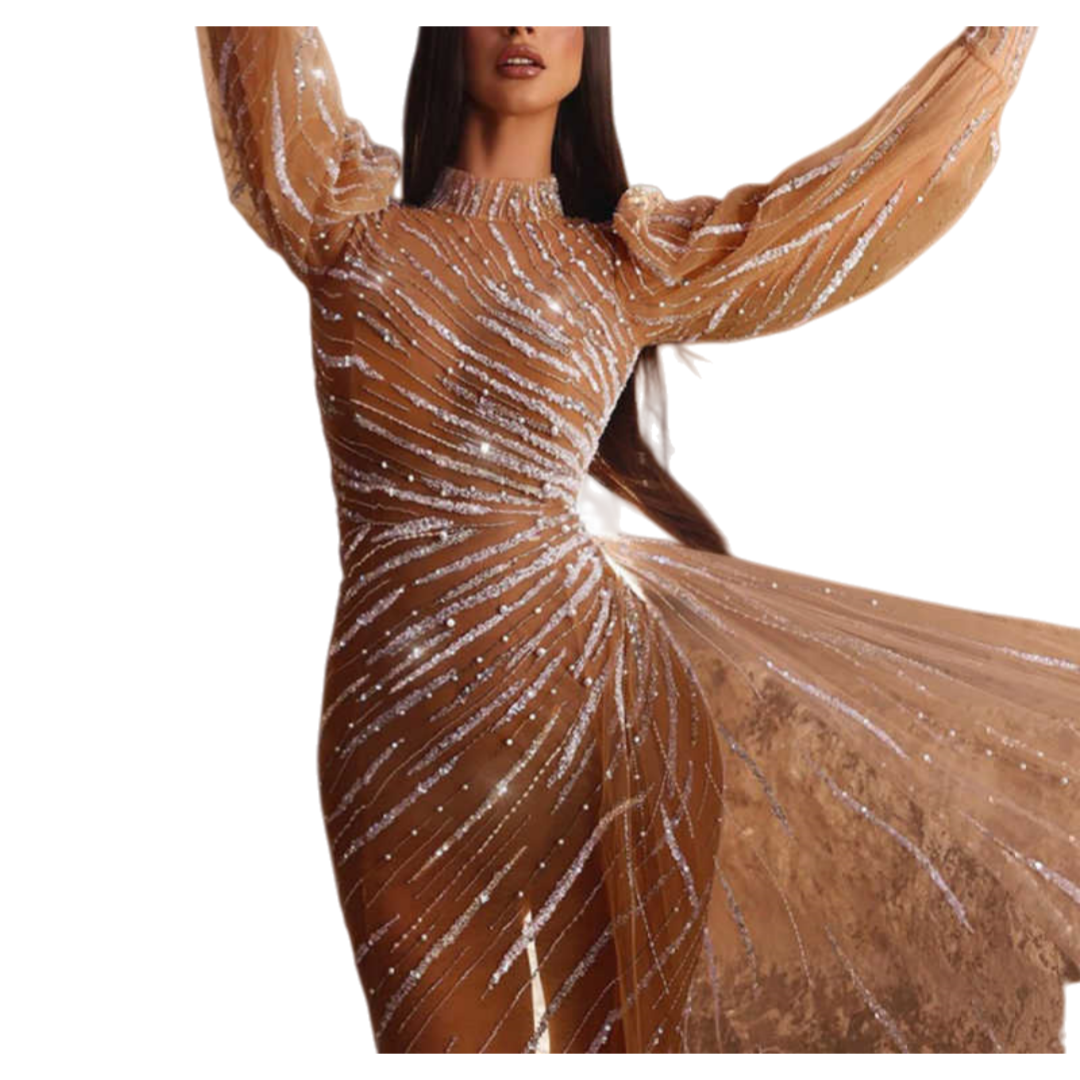 Modern Mermaid Evening Dress Long Sleeve Prom Gowns Shine Beads Tulle Satin Sexy Prom Dress vestidos de novia Size Customized Robes De Mariee L252814