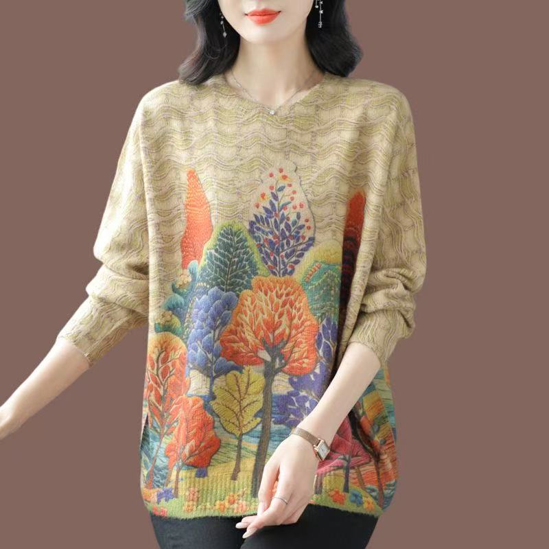 plus size women's new long sleeve high waist printed banquet dress mid-length skirt D02761