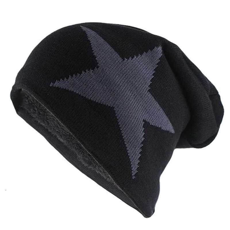 New Unisex Slouchy Winter Hats Five Star Pattern Warm Hats For Men Women Plush Fur Lined Fashion Ski Beanie CapW251027