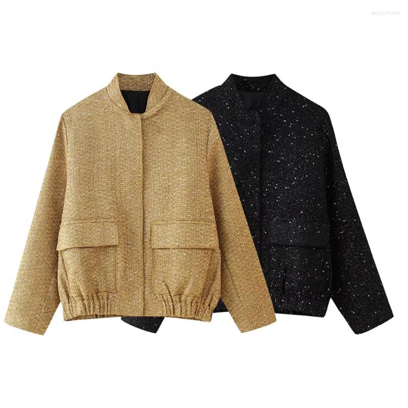 Women's Jackets Autumn European And American Style Fashion Niche Pocket Decoration Glitter Jacket Coat