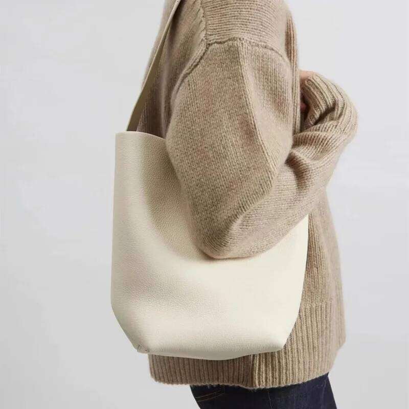 2025 New Leather Large Capacity Bucket Lychee Pattern, Cowhide, Commuting Tote Shoulder Bag, Hand-Held Women's Bag