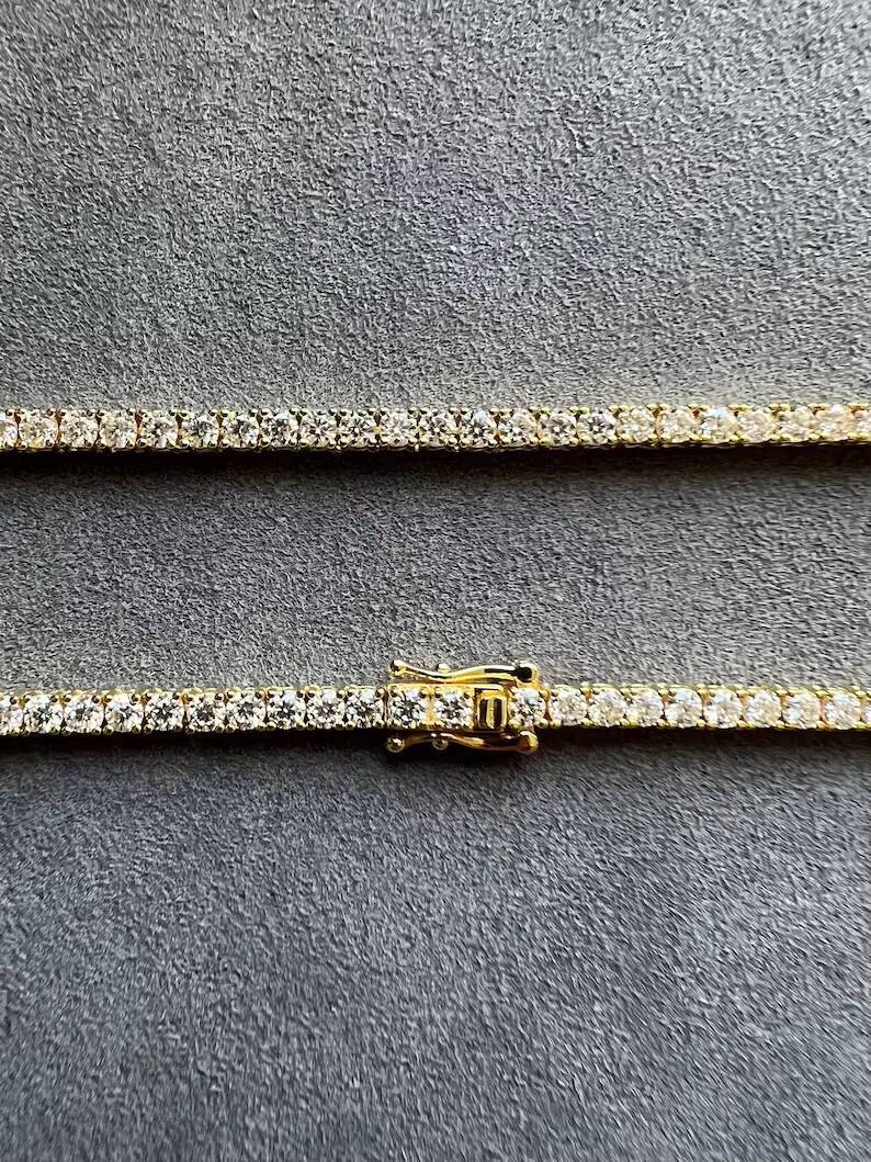 Hot Sale 3MM Moissanite Tennis Necklace 925 Silver Yellow Gold VVS Moissanite Diamond Necklace Passes Diamond Tester