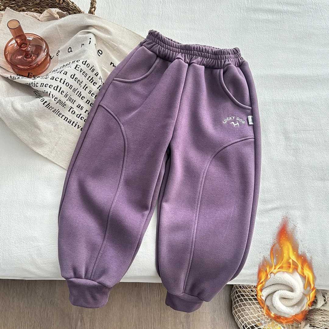 Children Clothes Thickened Fleece Sweatpants for Boys Girls Warm Winter Casual Pants Cute Lucky Dog Printed Balloon TrousersT251027