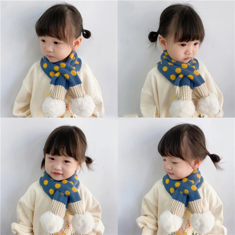 Plush Pompom Baby Scarf Winter Warm Kids Knitted Scarves 26 Years Boys Girls Cross Neckerchief Dot Print Children Neck Collar 251027