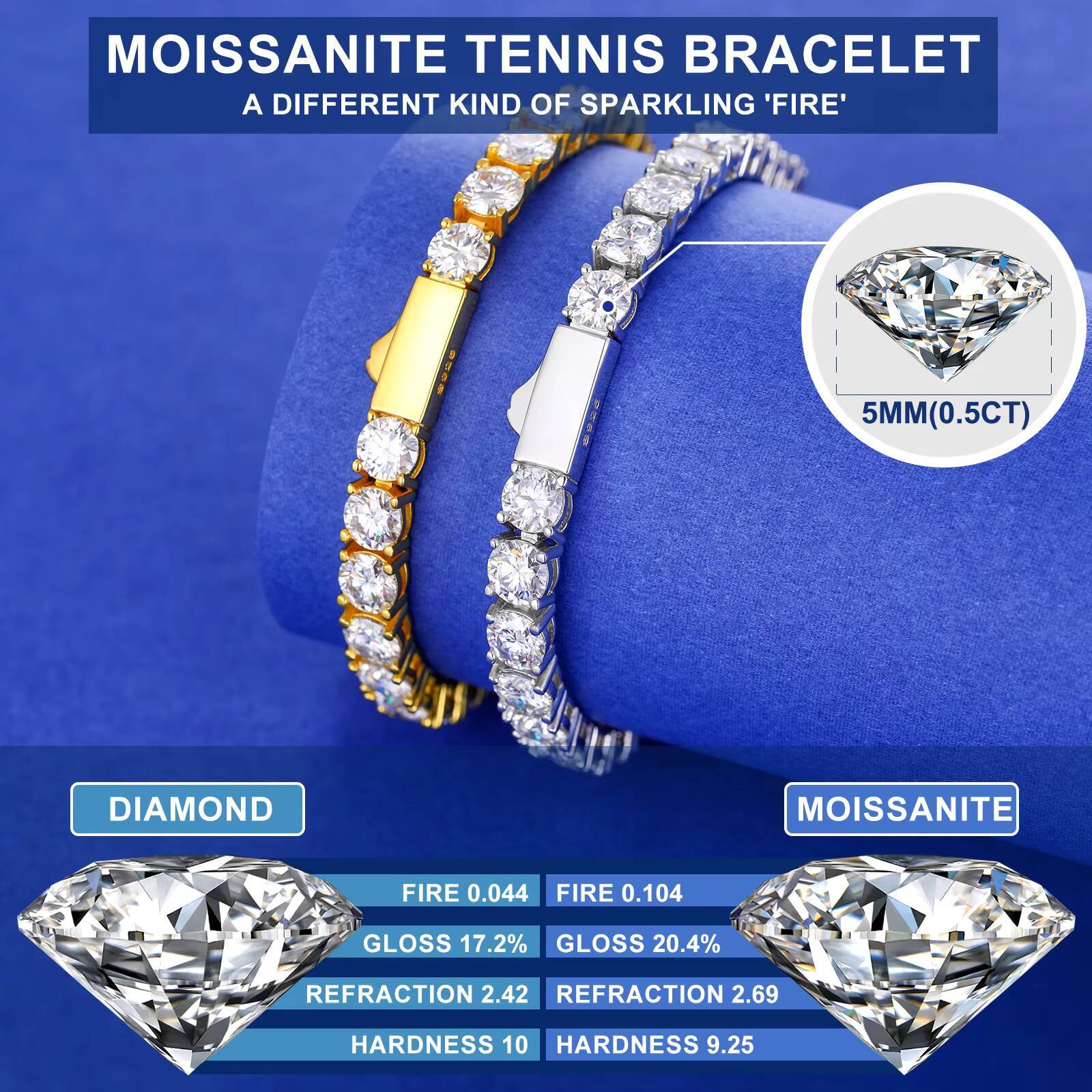 Women Jewelry Spring Buckle 925 Silver VVS Moissanite Cluster Tennis Bracelet Iced Out Lab Grown Diamond Tennis Bracelet for Men