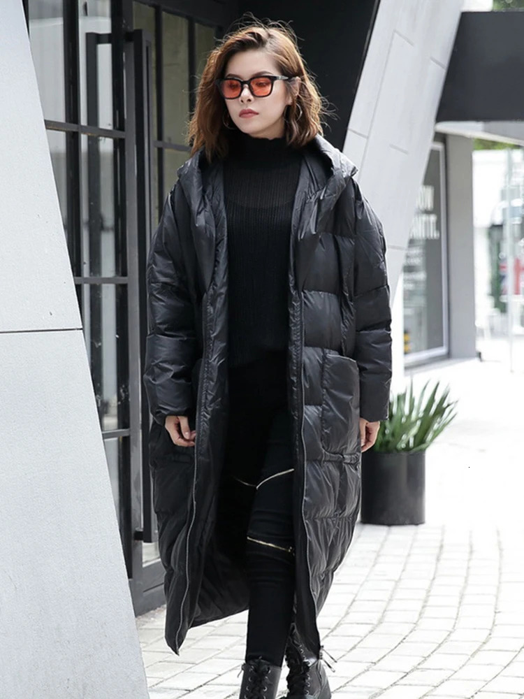 EAM Winter Loose Parkas Hooded Long Sleeve Black Cottonpadded Warm Big Size Jacket Women Fashion JD12101 251027