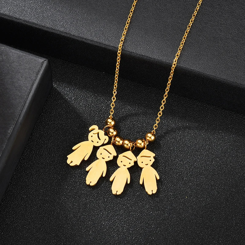 Stainless Steel Boy Girl Kids Baby Pendant Necklace for Women Children Beaded Chain Necklace DIY Family Birthday Jewelry Gifts 251020