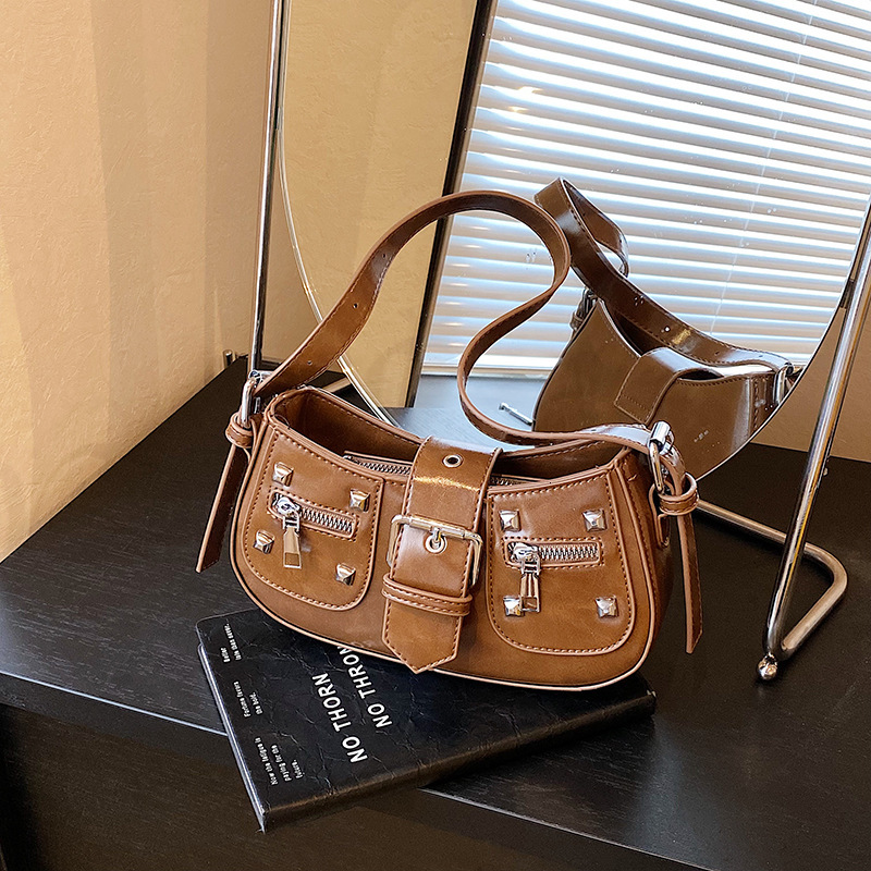 Free shipping designer bag High-end Underarm Bag New Niche Hot Girl Trendy Cool Single Shoulder Bag Rivet Motorcycle Crossbody Bag