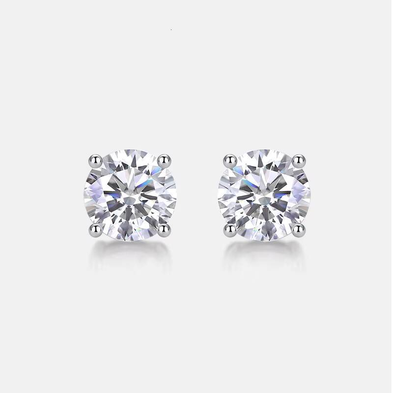 Classic 4 Prongs Setting Round Cut VVS 5mm Moissanite 18k Gold Plated for Pass Diamond Tester Solitaire Engagement Stud Earrings
