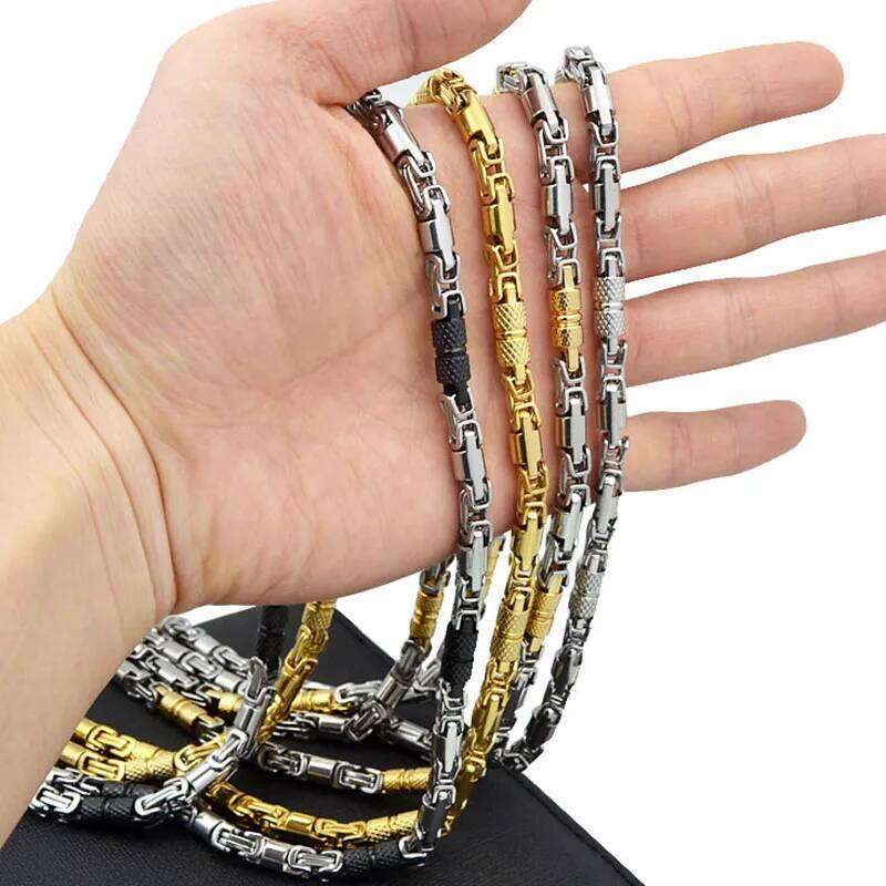 6mm HipHop Punk Gold Color Rock Bike Biker Heavy Men's Women Stainless Steel Byzantine Chain Necklace Jewelry Gifts