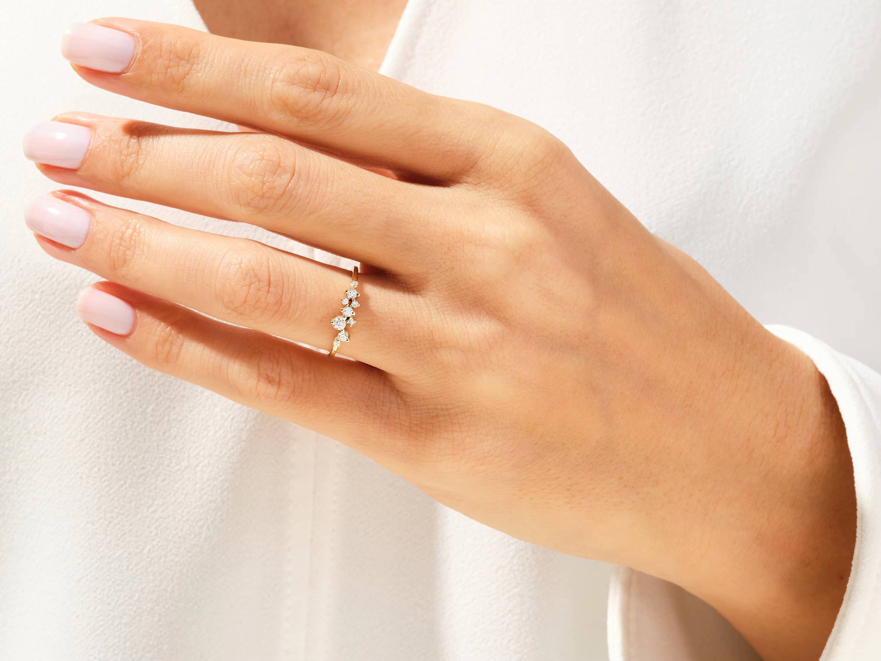 Floating Cluster Diamond Wedding Band Dainty Diamond MarquiseCut Wedding Band for Women