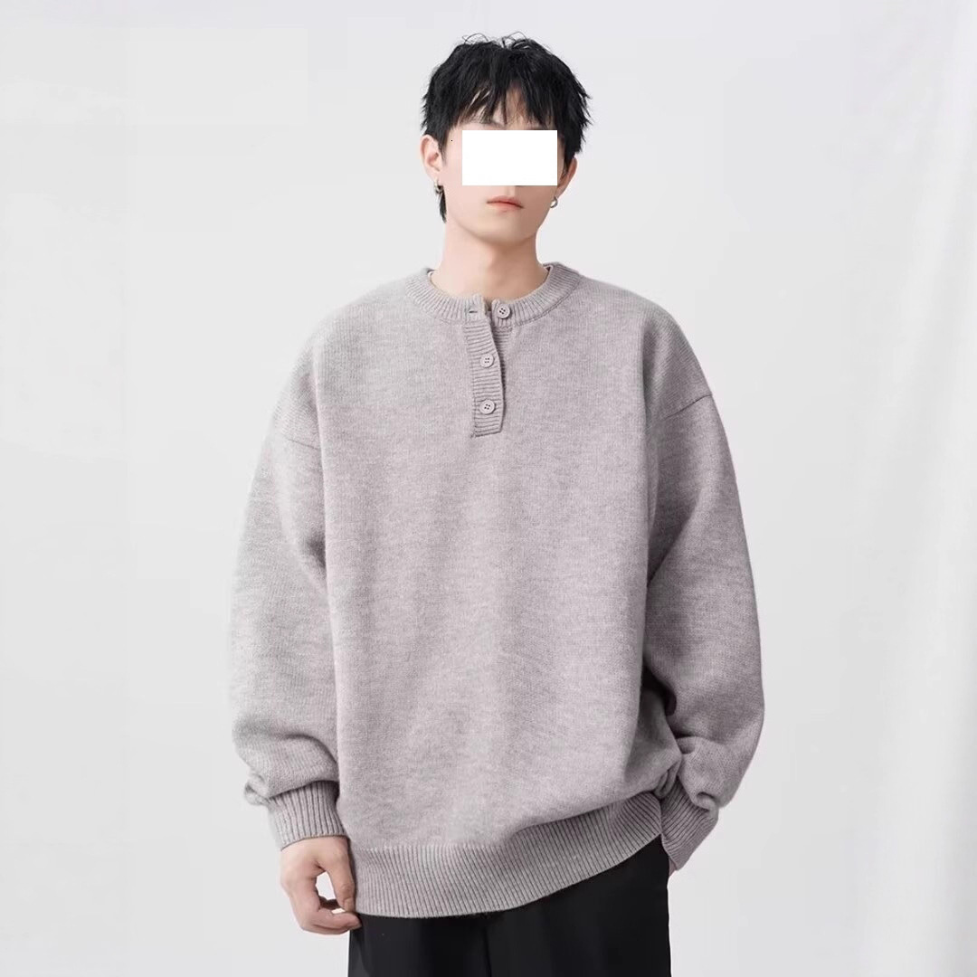 American Style Cool Round Designer Sweater Neck Sweater Men's Henley Collar Top New Autumn Winter Lazy Feel Knitted Pullover Jacket