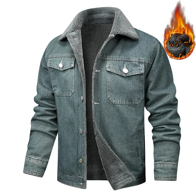 Mens denim jacket wool warm inner cotton for autumn and winter casual outdoor plus size work can be50100kg 251015