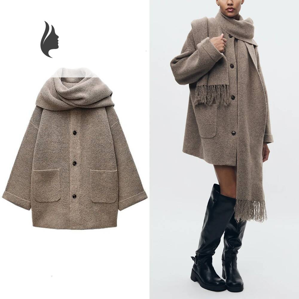 winter jacket women Knitted Cardigan with Scarf Slim Casual Long Sleeve Patchwork Pocket Jacket Elegant Office Women's Sweater