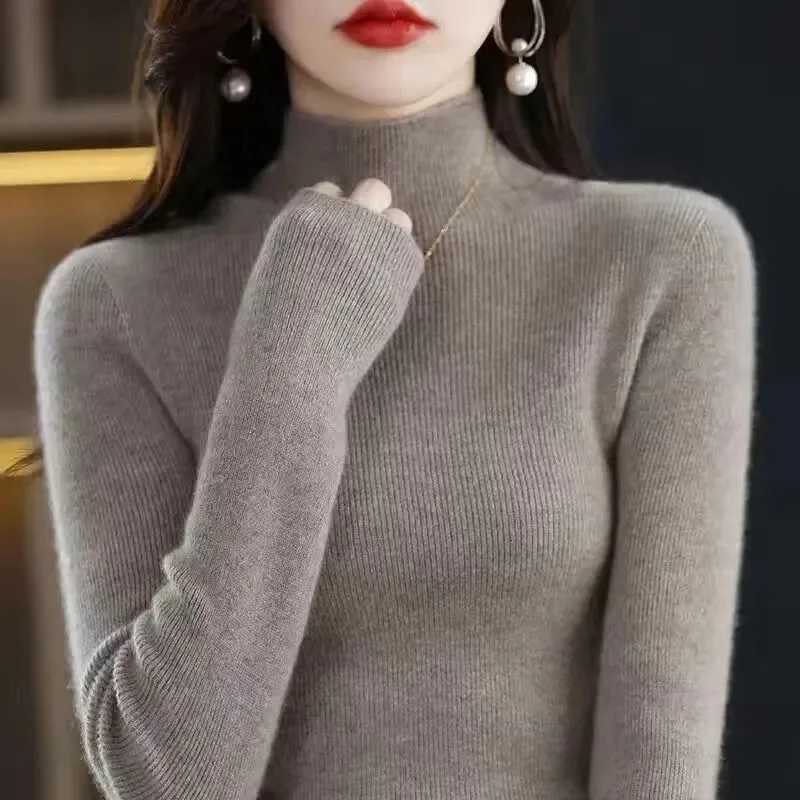 Solid Half Turtleneck Knit Sweater Women Autumn Winter Korean Long Sleeve Pullovers Fashion All Match Thick Warm Slim Jumper NewT251027