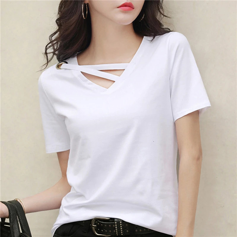 BIGSWEETY Womens Short Sleeve White Tshirt Womens Vneck Loose Korean Black Blouse Casual Ins Tshirt Sweater 251027