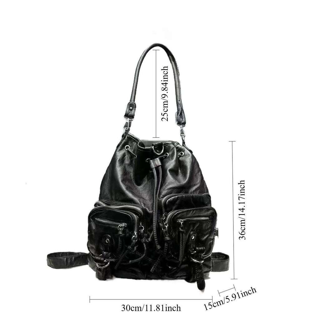 Ladies' Fashion Y2k Street Spicy Girl Backpack Large Capacity Aging Multi Functional Pure Leather Retro Shoulder Bag