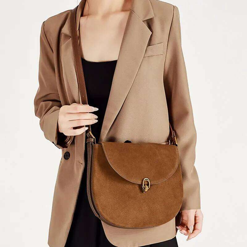 Designer Women's New Nubuck Cowhide Shoulder Saddle Bag High Quality Cow Leather Women Crossbody Bags Female Handbag