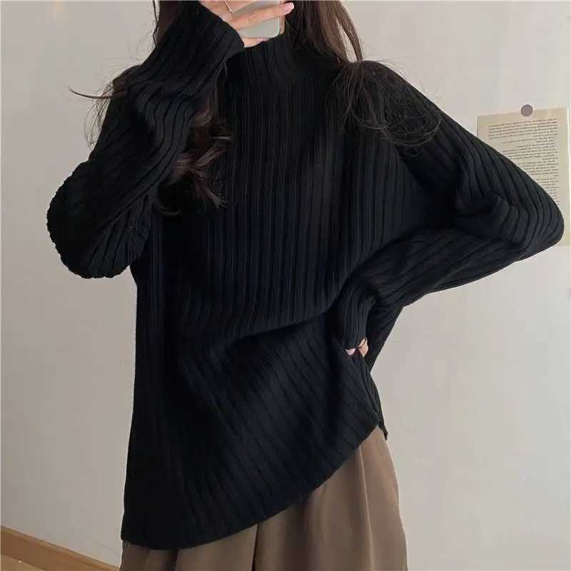 2025 Multicolor Turtleneck Knitted Sweater Women New Long Sleeved Loose Pullover Sweaters Autumn Winter FashionT251027