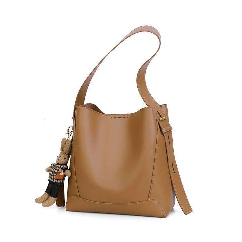 Designer Luxury Women Cowhide Bucket Large Capacity Shoulder Bag Autumn And Winter