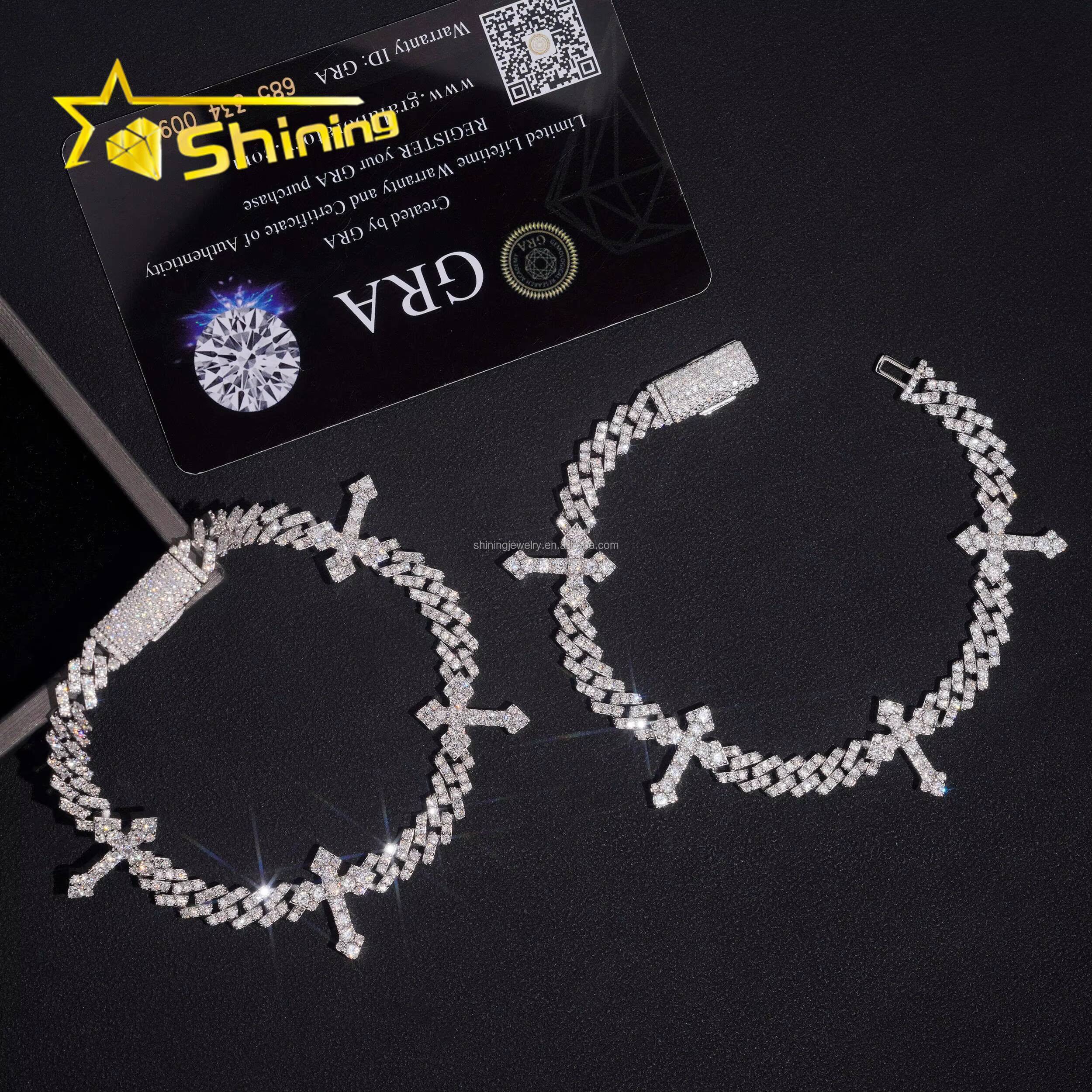 Fashion Luxury Style Hot Selling Pass Diamond Tester Hip Hop VVS Moissanite Iced Out S925 Silver Cuban Cross Bracelet Man