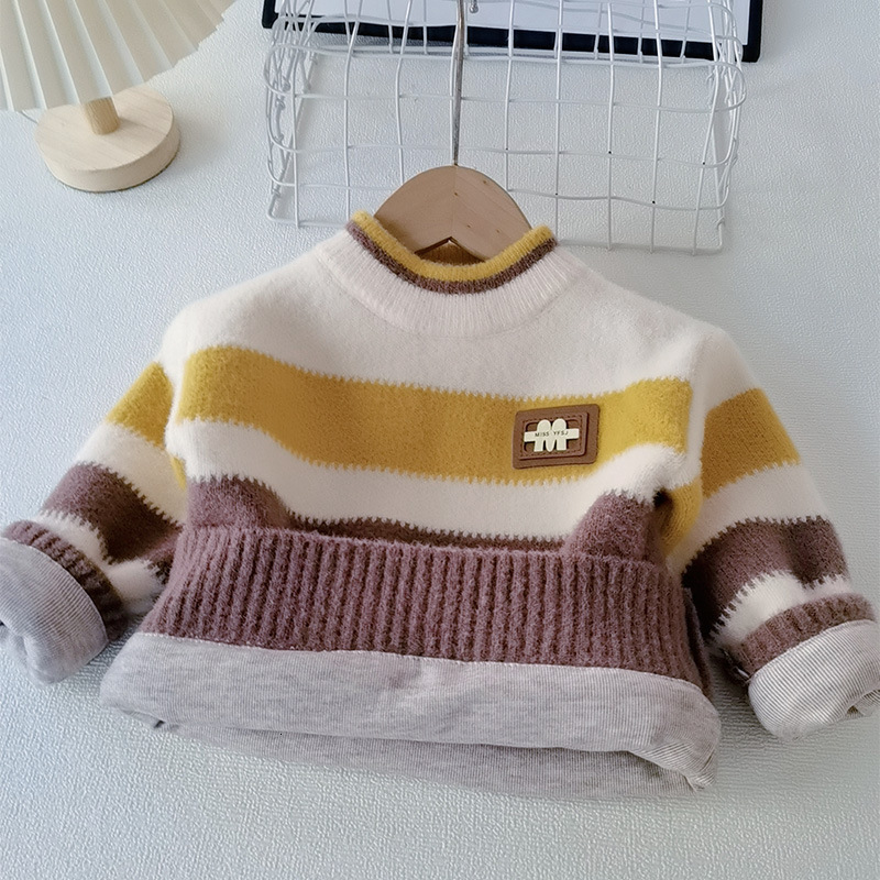 New designer boys' sweater thickened children's knitted sweater children's clothing wool lining thickened