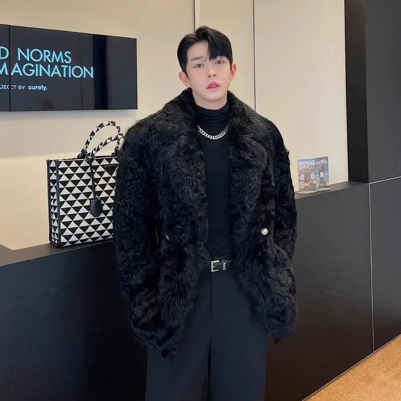 HighQuality Fur Jacket Men Winter Black Blazer Soft Fluffy Faux Coat Trend LongSleeved Top n Clothes 251018