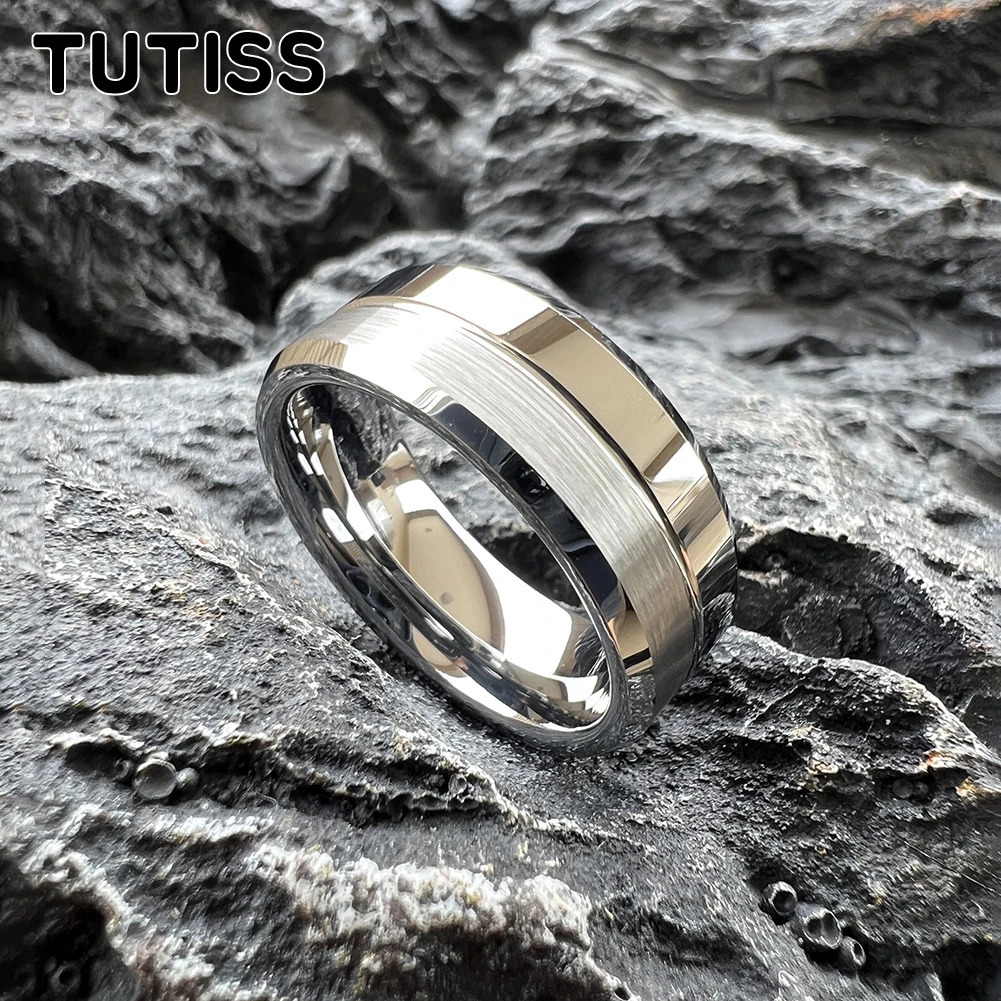 TUTISS Classic Jewelry 6MM 8MM Original Color Tungsten Wedding Band Ring Brushed Polished Grooved Beveled Comfort Fit 251023