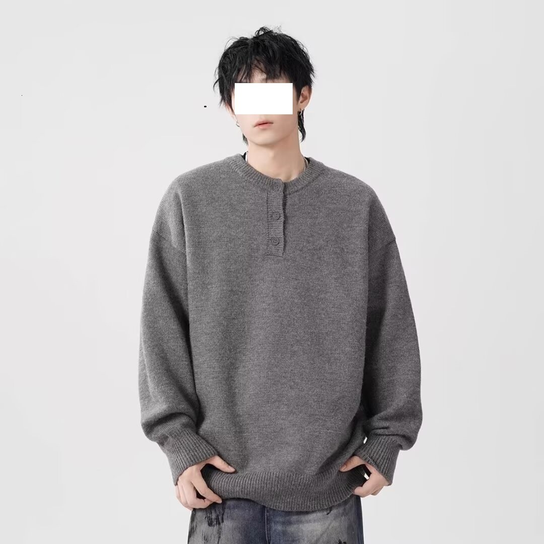 American Style Cool Round Designer Sweater Neck Sweater Men's Henley Collar Top New Autumn Winter Lazy Feel Knitted Pullover Jacket