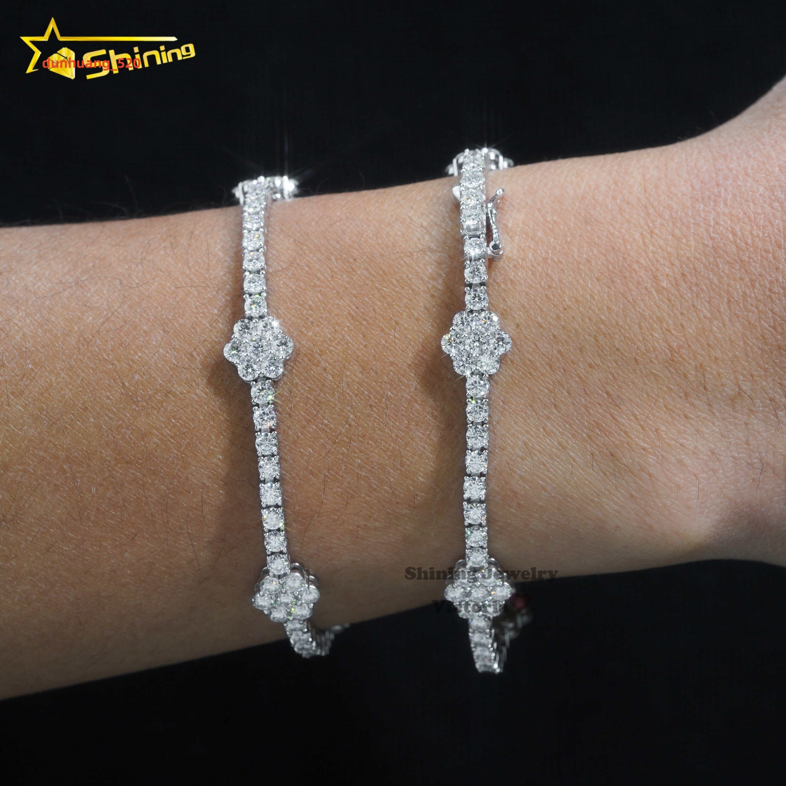 Fine Jewelry Flower Design GRA Certificated 925 Sterling Silver Tennis Bracelet 3mm Vvs Moissanite Tennis Chain Necklace