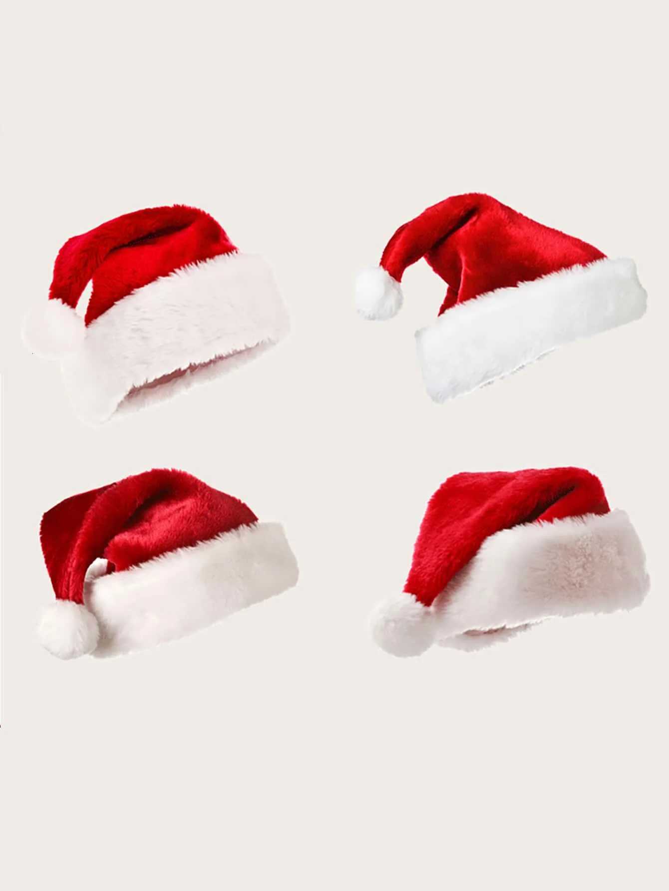 1pcChristmas Black Red Plush Hat Santa Novelty Hat Kids Christmas Decorations For New Year Home Santa Claus Gift Party SuppliesW251027