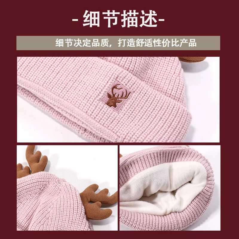 Christmas Balaclava Antler Foldable Two Way Knit Hat Red New Year Warm BeanieW251027