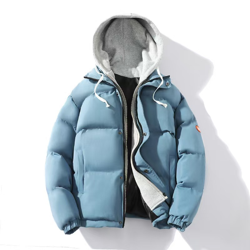 In autumn and winter, hooded cotton-padded clothes couple Hong Kong wind fashion trend fake two thick cotton-padded jacket warm coat students.