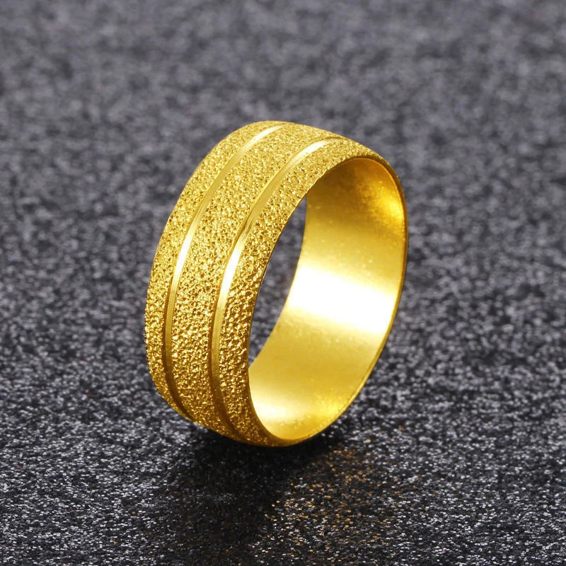 High Quality Korean Version Simple Pure Plated Real 18k Yellow Gold 999 24k Frosted Car Flower Art Ring for Men and Women Never 251023