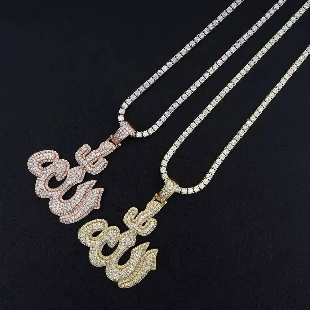 Iced Out Muslims Allah Pendant 925 Silver Allah Letter Charm Women Men High Quality Hip Hop Style Moissanite Necklace Pendant