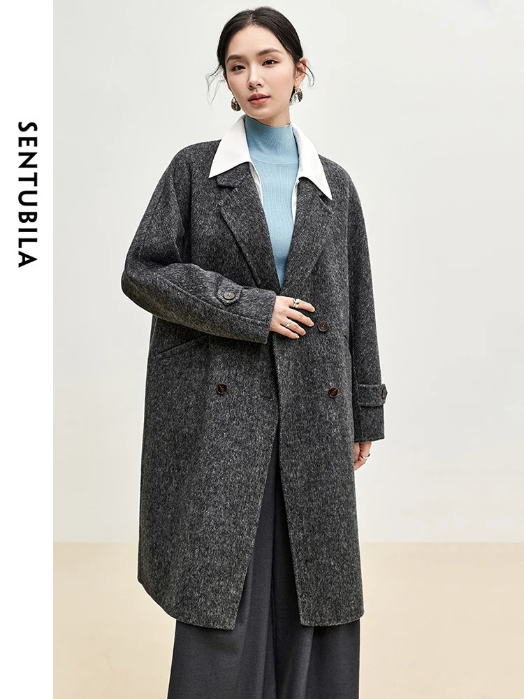 SENTUBILA Long Woolen Coats For Women Outerwear Winter y Warm Straight Double Breasted High Quality Overcoat W44O56042 251027