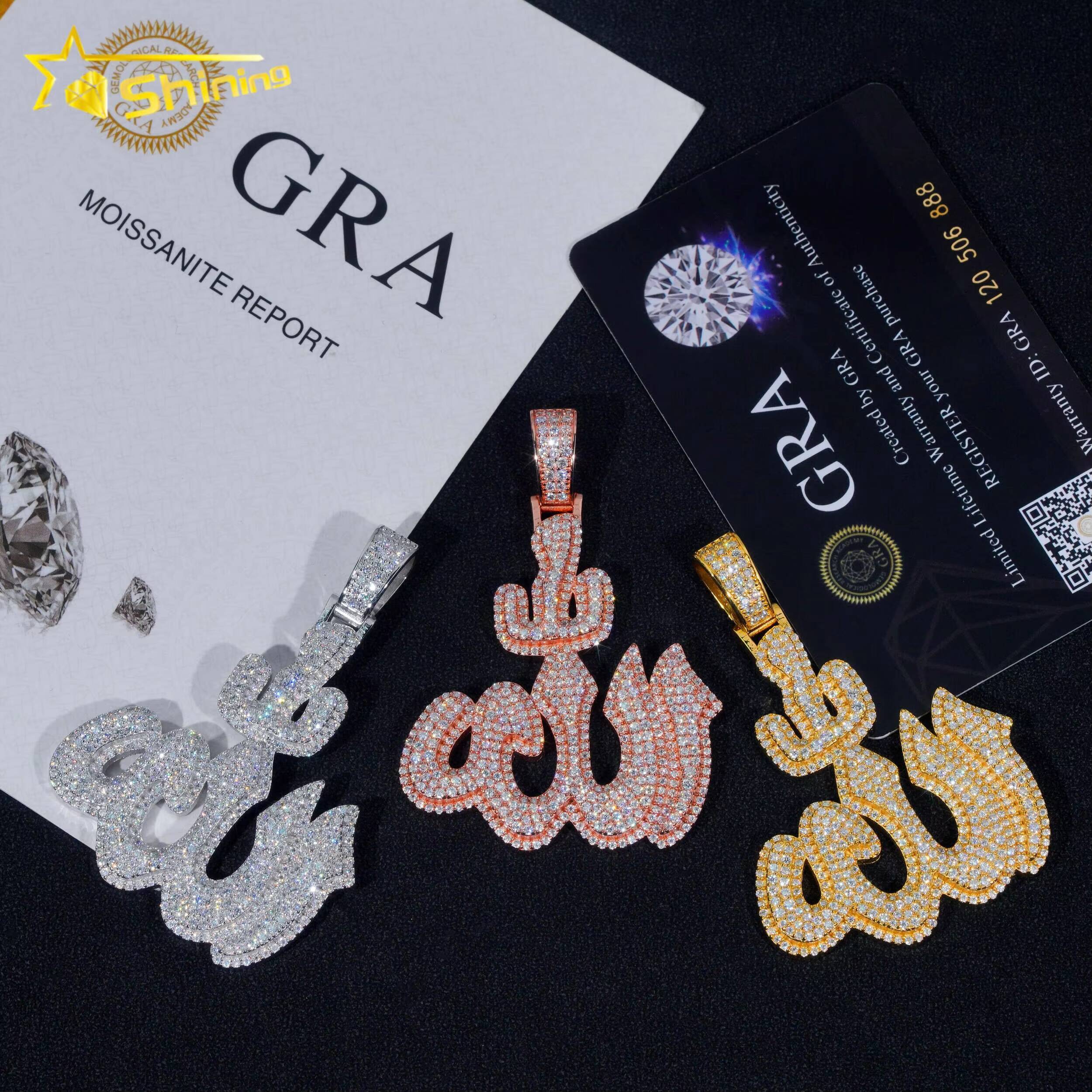 GRA Fine Jewelry 925 Sterling Silver Gold Plated Diamond Iced Out Hip Hop Jewelry Custom Moissanite Pendant Allah Pendant
